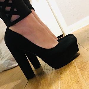 Tall Velvet Black Block Heels